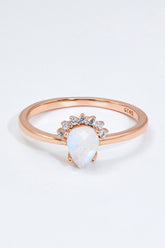 18K Rose Gold-Plated Pear Shape Natural Moonstone Ring - Shah S. Sahota